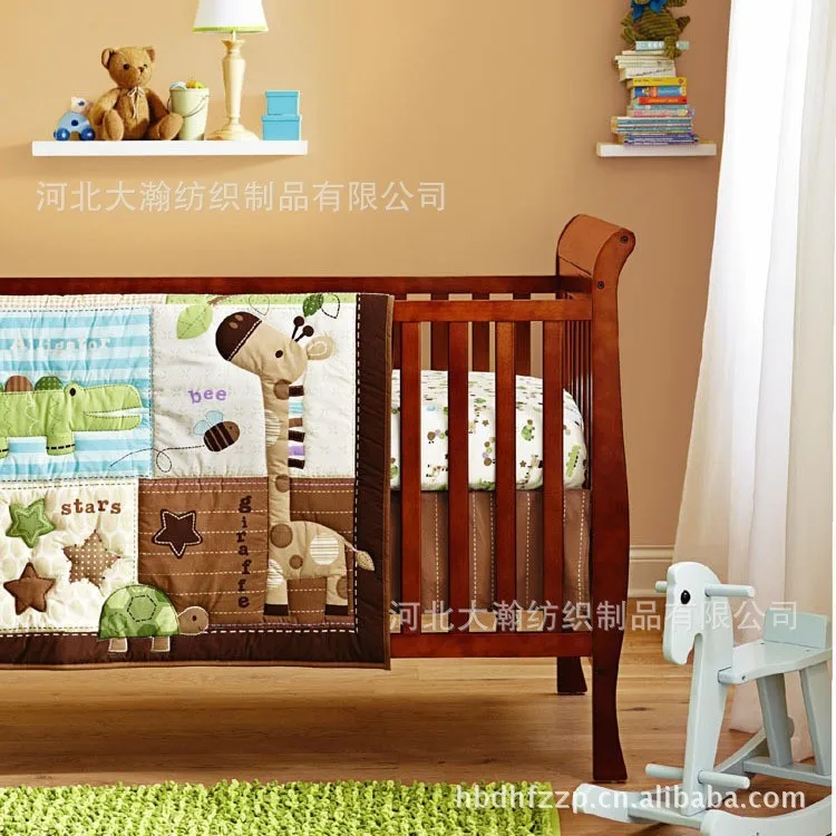 

6PCS Baby Crib bedding set bed linen Cot set Embroidered Baby Quilt Bumper Sheet ropa de cuna (4bumper+duvet+bed cover)