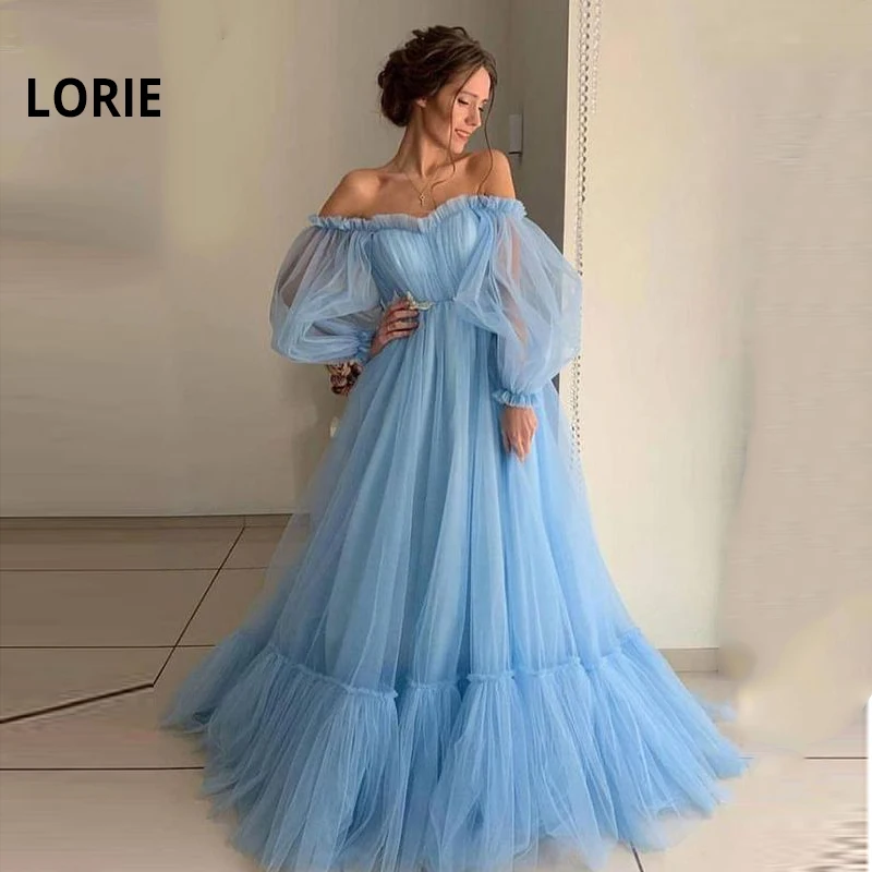 LORIE Blue Prom Dresses Long Sleeve Off the Shoulder Princess Dress 2020 Tulle Lace-up Formal Evening Party Dresses Plus Size
LORIE Blue Prom Dresses Long Sleeve Off the Shoulder Princess Dress 2020 Tulle Lace-up Formal Evening Party Dresses Plus Size
