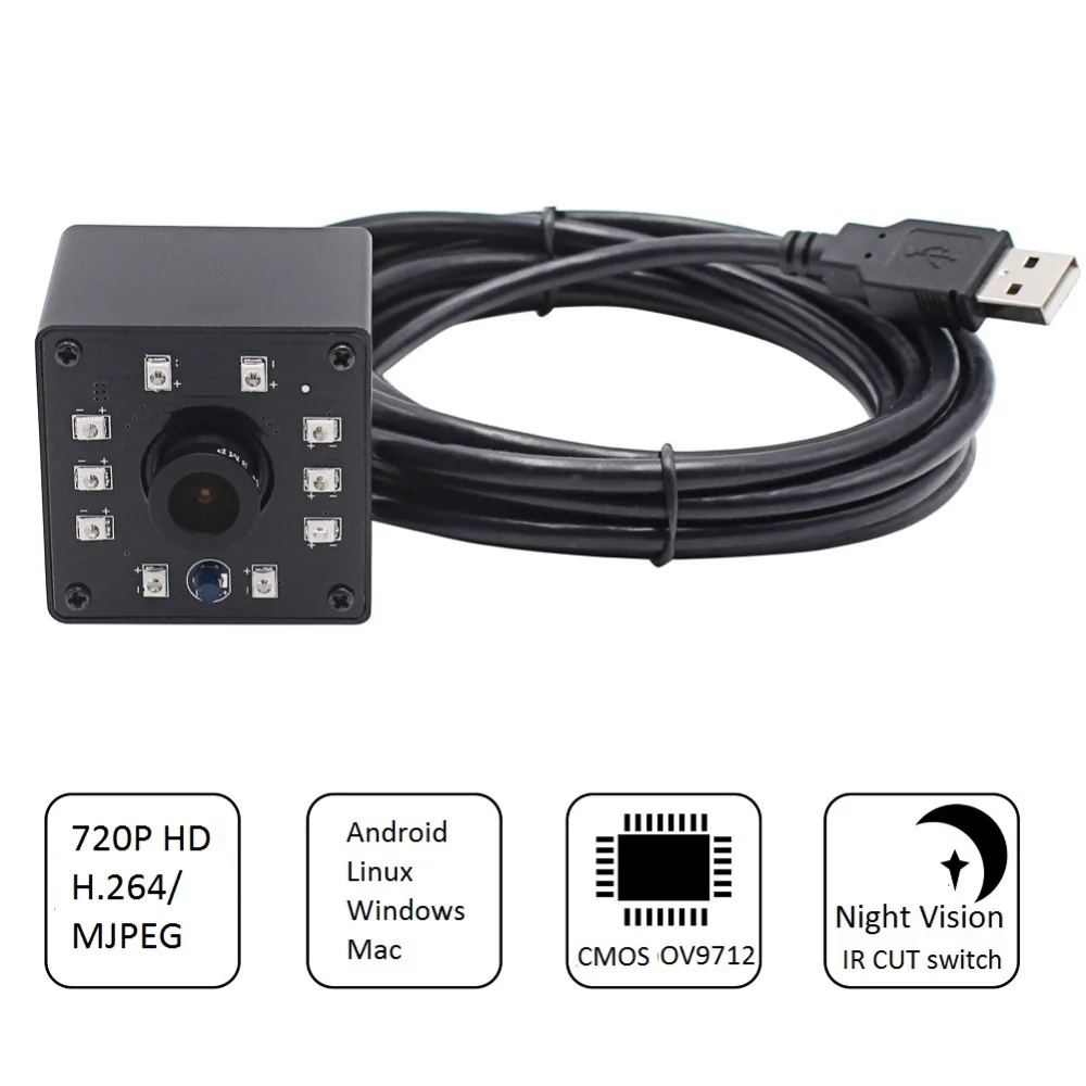 

ELP 1.0 Megapixel 720P OV9712 CMOS H.264 /MJPEG Infrared Usb Webcam Cam Module CCTV Mini IR camera USB for Android Linux Windows