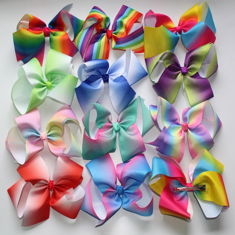 Least JO 8 ''grosgrain ленты заколки бантики для волос Бутик радуги Лук Девушки бант