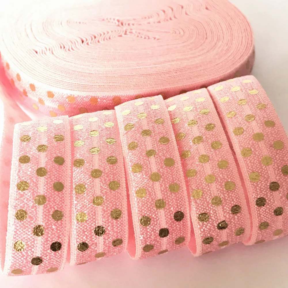 5 Yards 5/8 inch Printed FOE Gold Metallic Polka Dot Print Pink Fold Over Elastic - Elastic for Baby Headbands and Hair Ties
5 Yards 5/8 inch Printed FOE Gold Metallic Polka Dot Print Pink Fold Over Elastic - Elastic for Baby Headbands and Hair Ties