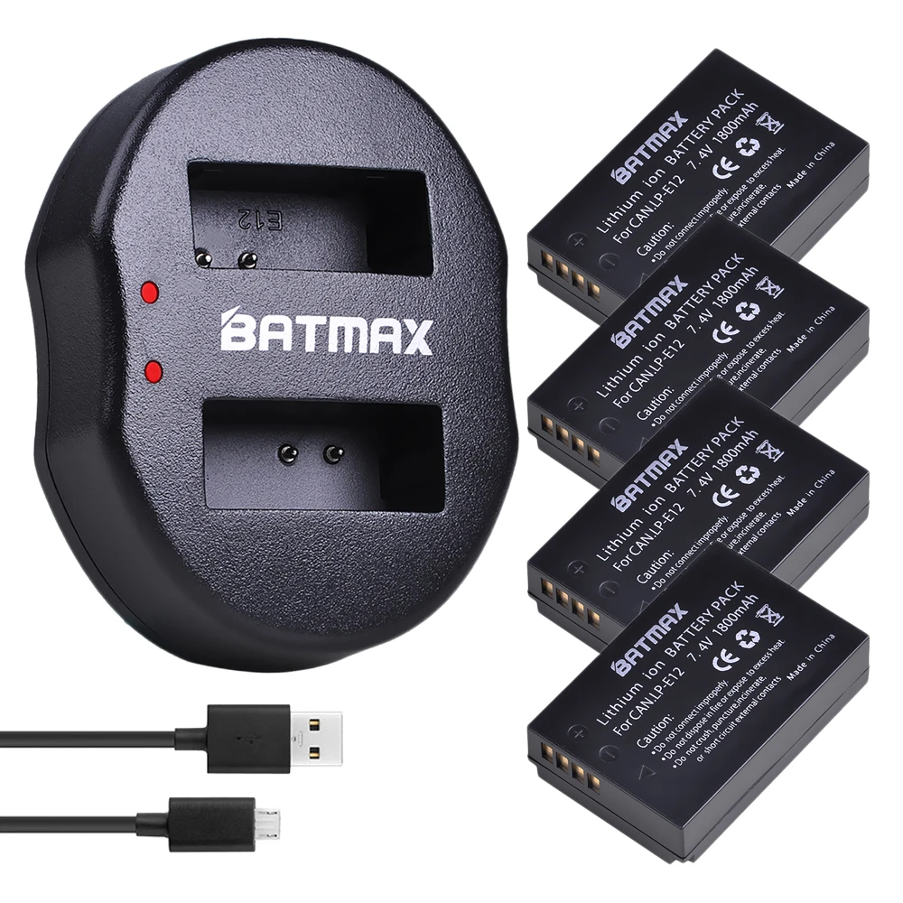 Batmax 4pcs LPE12 LP-E12 LP E12 Rechargeable Battery+USB Dual Charger for Canon EOS M100 100D Kiss X7 Rebel SL1
Batmax 4pcs LPE12 LP-E12 LP E12 Rechargeable Battery+USB Dual Charger for Canon EOS M100 100D Kiss X7 Rebel SL1