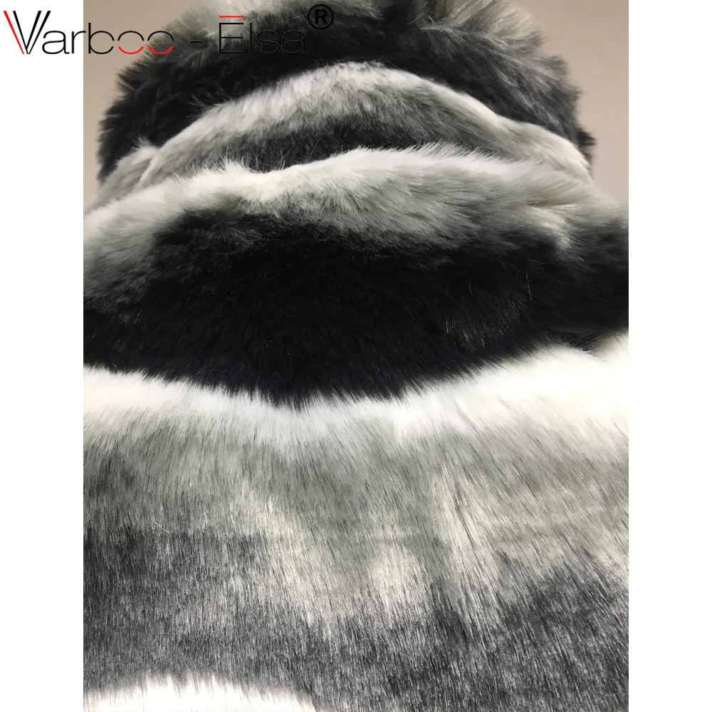 Varboo_elsa Для женщин Зимние черные сапоги белые полосы Мех животных пальто с длинным