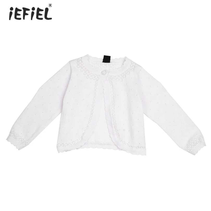 White Kids Girls Lace Flower One Button Closure Knit Bolero Shrug Short Cardigan Sweater Adorable Girl's Shrug| |