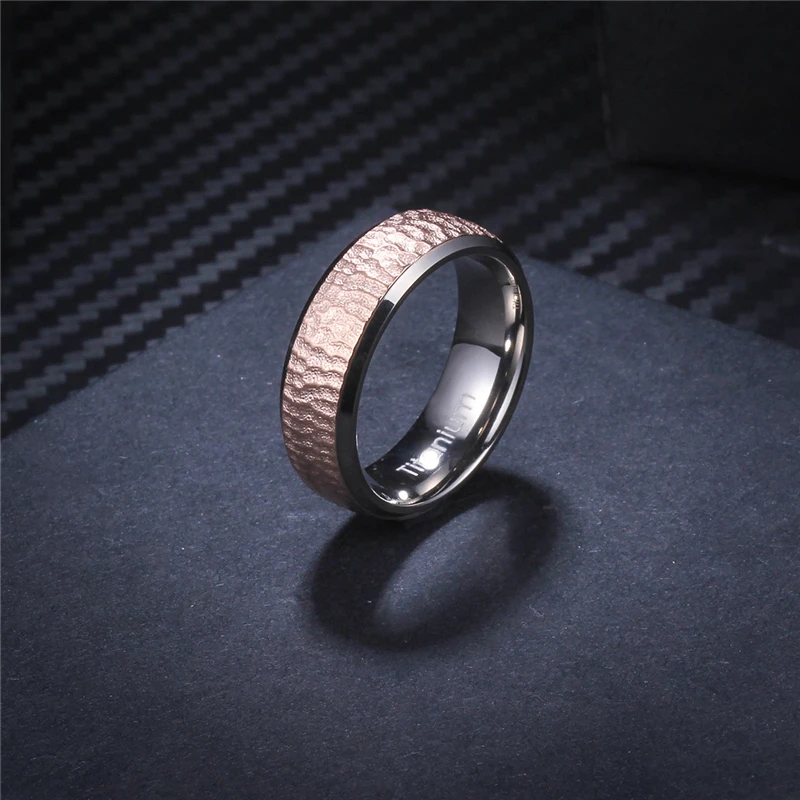 

Rose Gold & Gold Color Available 7mm Pure Titanium Ring with Multi-faceted Hammer Finish Comfort Fit Male Female Wedding Band