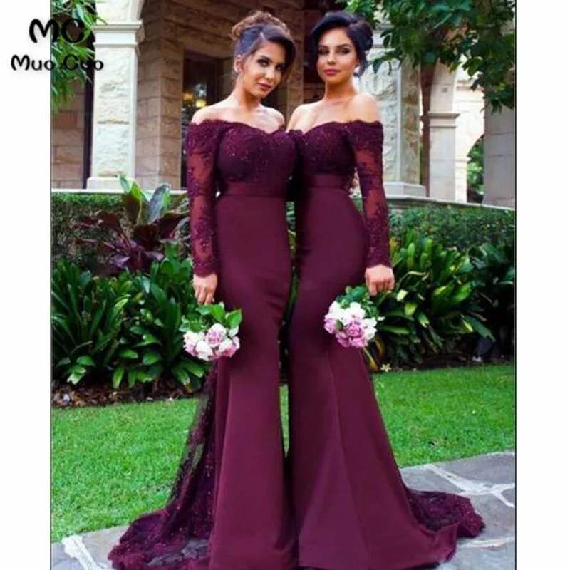 2018 Burgundy Off Shoulder Bridesmaid Dress Long Sleeve Wedding Party Dress Elastic Satin Women Bridesmaid Dresses
2018 Burgundy Off Shoulder Bridesmaid Dress Long Sleeve Wedding Party Dress Elastic Satin Women Bridesmaid Dresses