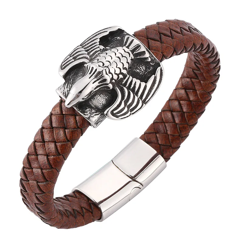 Fashion Men Jewelry Punk Brown Braided Leather Bracelet Eagle Stainless Steel Wristband Men Magnetic Clasp Bangle Vintage SP0167
Fashion Men Jewelry Punk Brown Braided Leather Bracelet Eagle Stainless Steel Wristband Men Magnetic Clasp Bangle Vintage SP0167