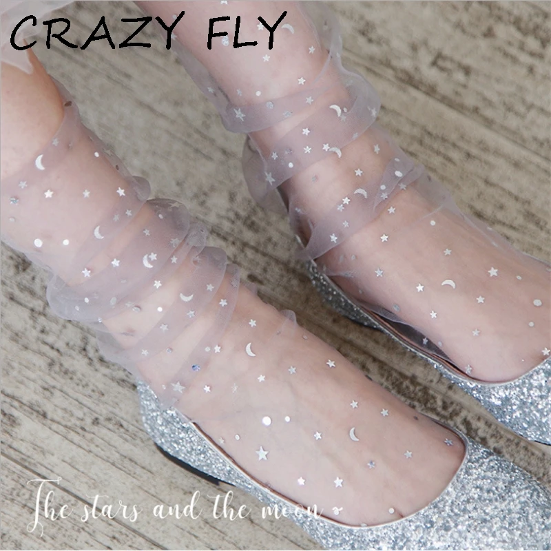 Магазин Crazy Fly Мода 2019 женские блестящие мягкие носки с изображением Луны