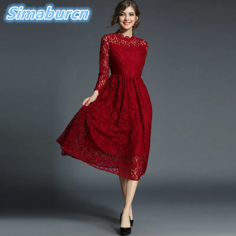High Quality Women Red Lace Hollow Out Autumn Long Dress Clothing Femme Casual Woman Sexy Slim Party Vintage A-Line Dresses
High Quality Women Red Lace Hollow Out Autumn Long Dress Clothing Femme Casual Woman Sexy Slim Party Vintage A-Line Dresses