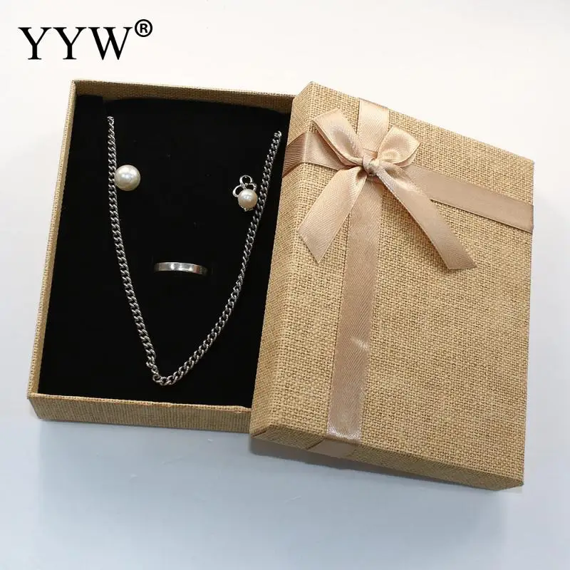 24pcs Cardboard Jewelry Set Boxes for Necklaces & Earring Ring with Bowknot Outside and Sponge Inside Rectangle 100x130x31mm
24pcs Cardboard Jewelry Set Boxes for Necklaces & Earring Ring with Bowknot Outside and Sponge Inside Rectangle 100x130x31mm