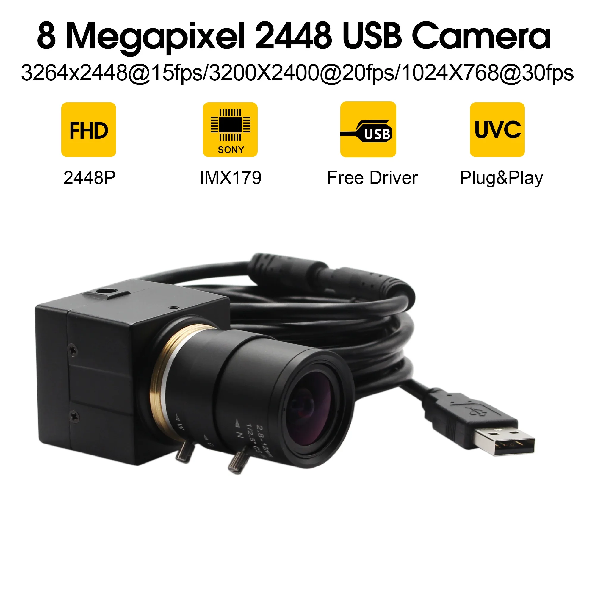 USB-камера 8 Мп видеокамера Mjpeg 3264X2448 2 8-12 мм/5-50 мм ручной варифокальный объектив Sony