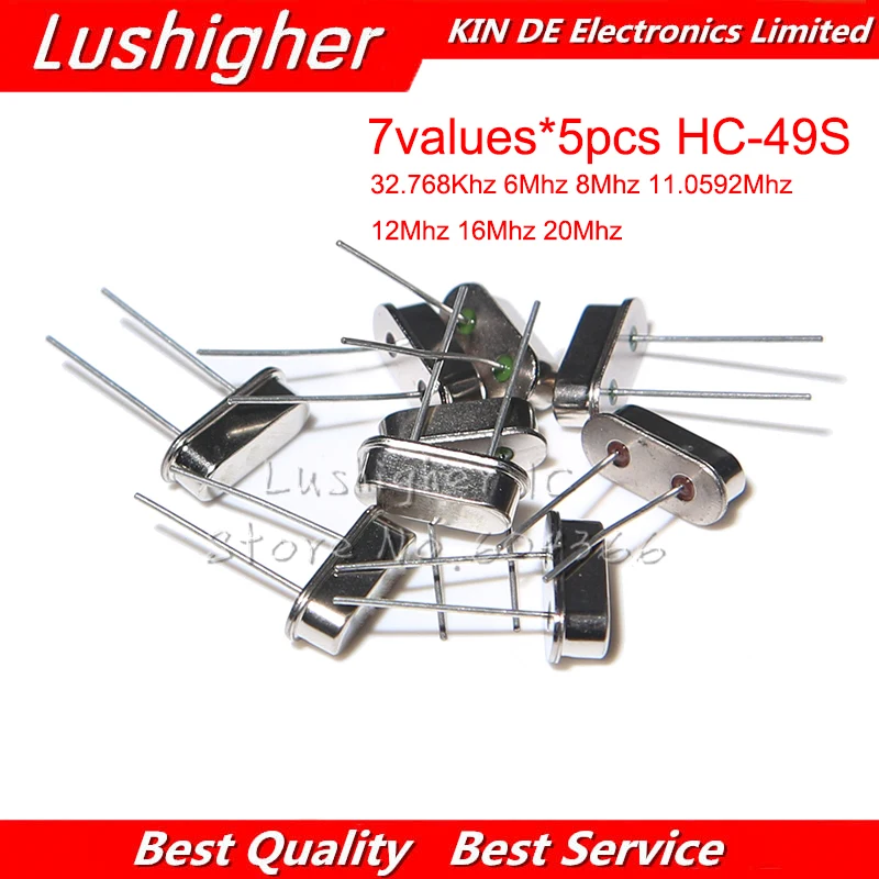 7values*5pcs HC-49S Kit 35pcs 32.768Khz 6Mhz 8Mhz 11.0592Mhz 12Mhz 16Mhz 20Mhz Crystal Oscillator HC-49S
7values*5pcs HC-49S Kit 35pcs 32.768Khz 6Mhz 8Mhz 11.0592Mhz 12Mhz 16Mhz 20Mhz Crystal Oscillator HC-49S