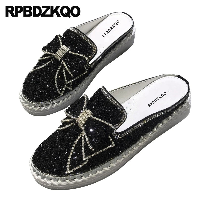 Diamond Mules Crystal Japanese Slippers Muffin Black Silver Platform Bling Women Flats Shoes With Little Cute Bowtie Creepers
Diamond Mules Crystal Japanese Slippers Muffin Black Silver Platform Bling Women Flats Shoes With Little Cute Bowtie Creepers