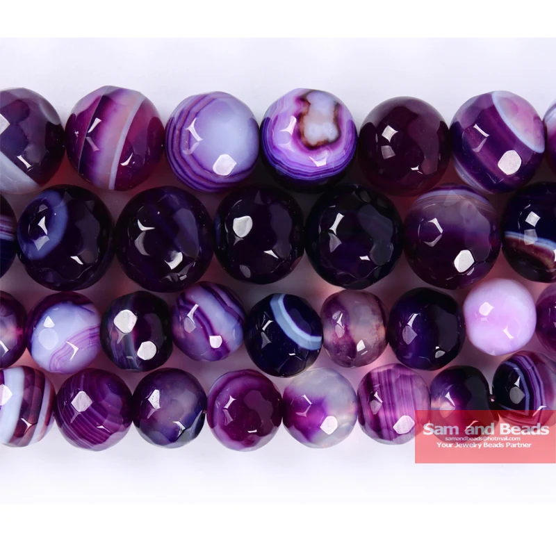 Фото Граненые фиолетовые полосатые агаты из натурального камня размеры на выбор 4 6 8 10