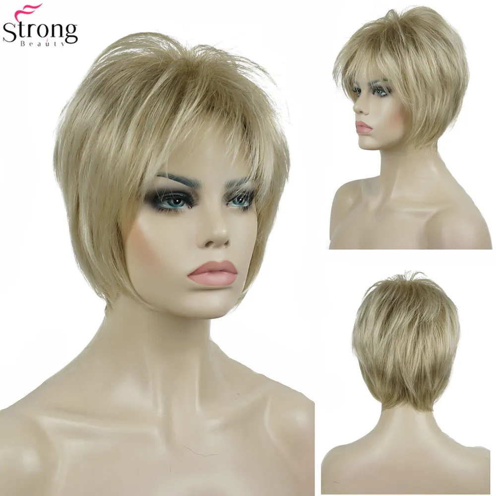 StrongBeauty Synthetic Wig Women's Brown/Blonde Hair Natural Short Straight Wigs | Шиньоны и парики