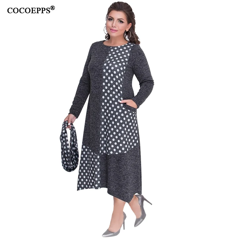 Polka Dots Casual 5XL 6XL Winter Women Dress Big Size A Line Maxi Dress Plus Size Long Dress Loose Gray Large Size Dresses 2018
Polka Dots Casual 5XL 6XL Winter Women Dress Big Size A Line Maxi Dress Plus Size Long Dress Loose Gray Large Size Dresses 2018