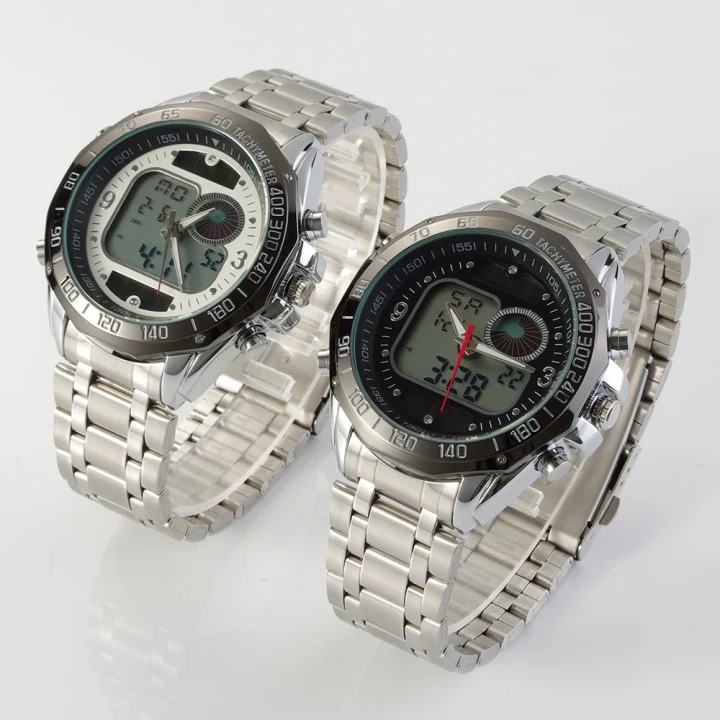 Модные мужские наручные часы из нержавеющей стали водонепроницаемые с двойным