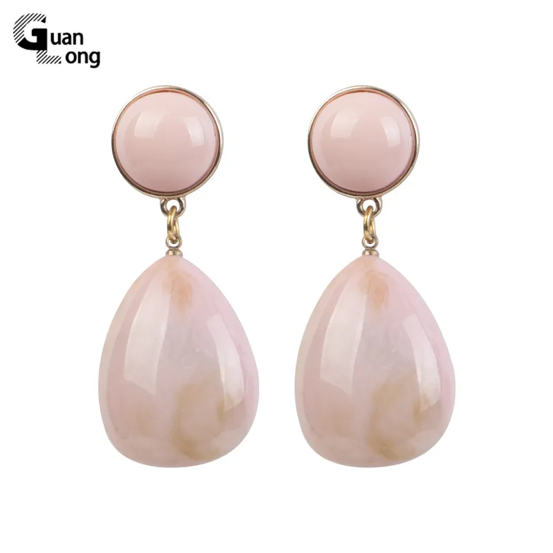 

GuanLong Fashion Trendy Long Geometric Water Metal Dangle Round Acrylic Big Earring Drop Resin Earrings for Girls Women Jewelry