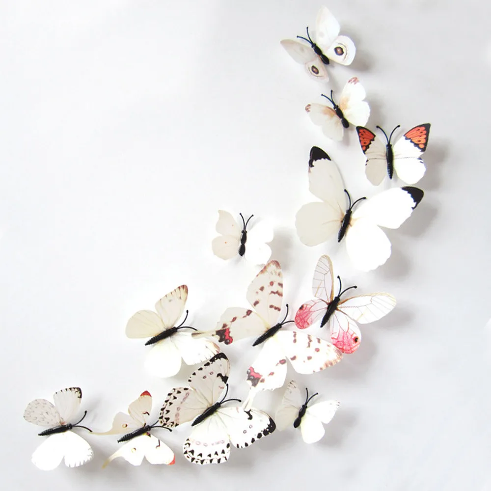 2017 12pcs White Sticker Art Design Decal Wall Home Decorations 3D Butterfly Pattern Decorative Stickers Mirror Wal@YL25 | Дом и сад