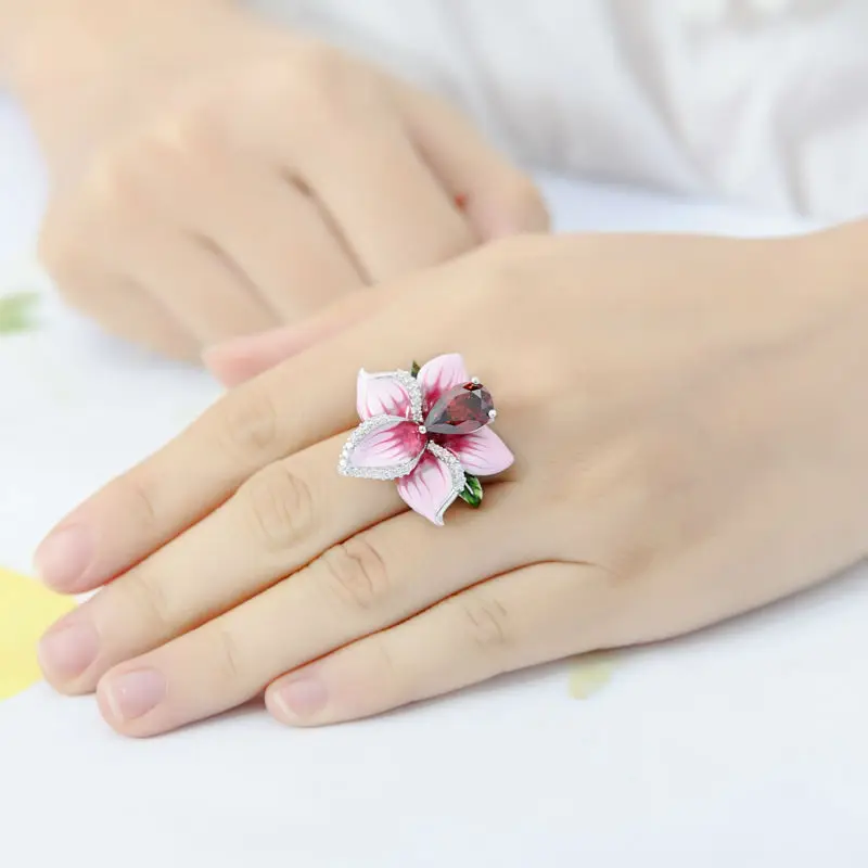 SANTUZZA Pink Flower Ring For Women Pure 925 Sterling Silver Pear Garnet White Cubic Zirconia Party Fine Jewelry Handmade Enamel
SANTUZZA Pink Flower Ring For Women Pure 925 Sterling Silver Pear Garnet White Cubic Zirconia Party Fine Jewelry Handmade Enamel