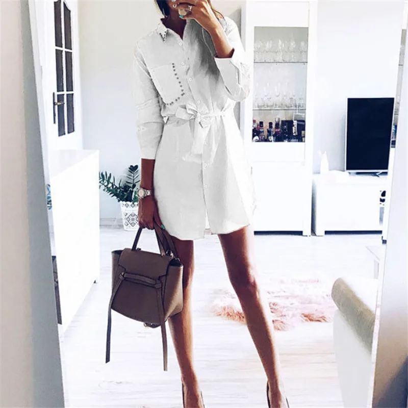 Women's Casual Long Sleeve Autumn Dress With Pocket 2018 New Fashion Ladies Loose Short Mini Dresses Button Down Vintage Dresses
Women's Casual Long Sleeve Autumn Dress With Pocket 2018 New Fashion Ladies Loose Short Mini Dresses Button Down Vintage Dresses