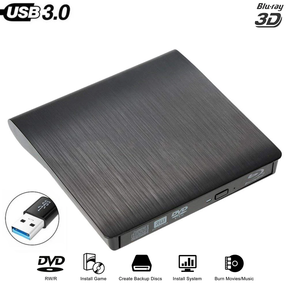 

USB3.0 Bluray Drive External CD/DVD RW Burner BD-ROM Blu-ray Player Optical Drive Writer for Apple iMacbook Laptop Computer pc