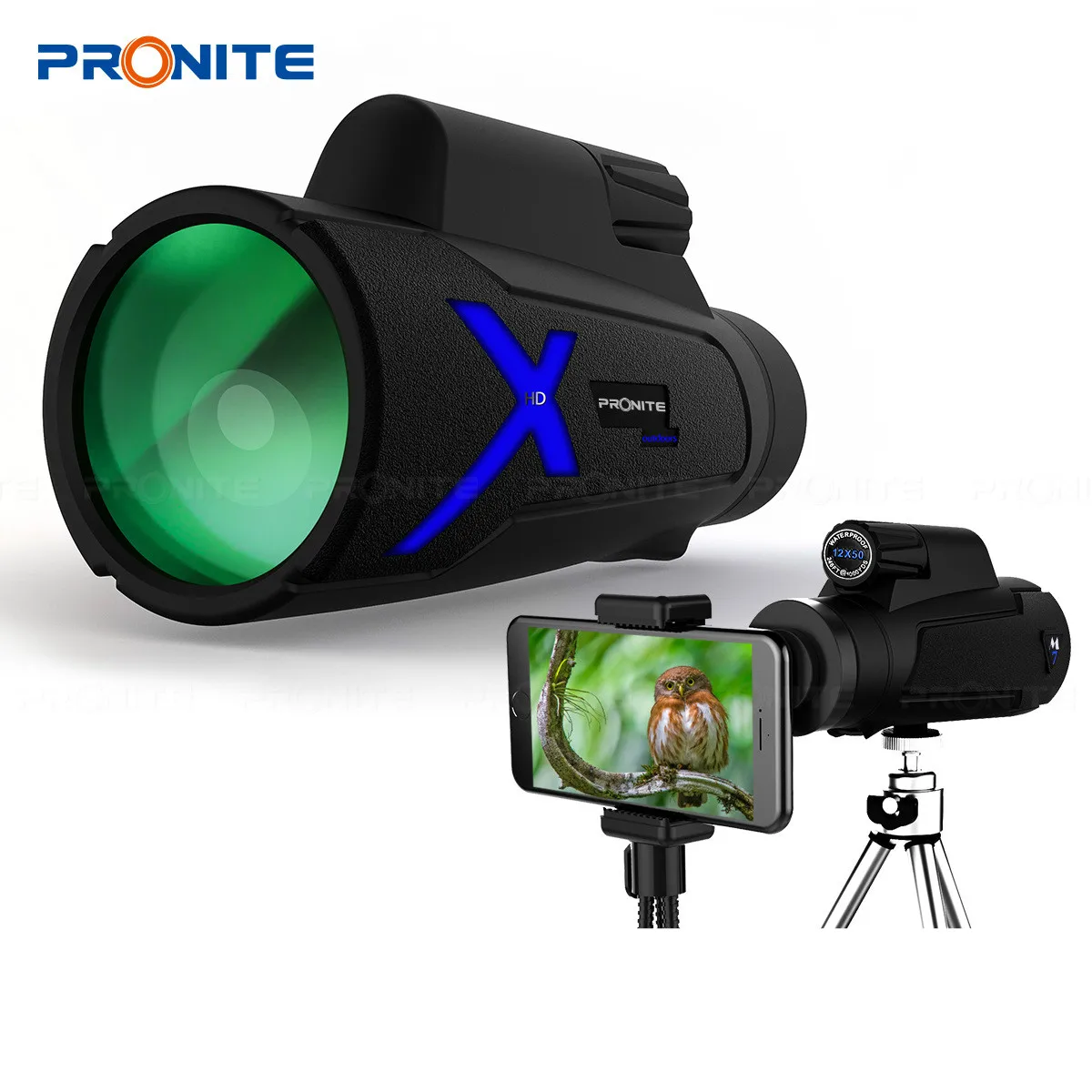 PRONITE Outdoor professional climbing 12x50 monocular nitrogen filling waterproof HD vision telescope mobile phone clip tripod
PRONITE Outdoor professional climbing 12x50 monocular nitrogen filling waterproof HD vision telescope mobile phone clip tripod