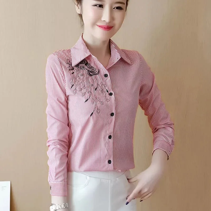 Women Top Blouses Long Sleeve Female Clothes Stripe Stylish Korean Fashion Clothing Women's Embroidery Shirt Temperament DF2428
Women Top Blouses Long Sleeve Female Clothes Stripe Stylish Korean Fashion Clothing Women's Embroidery Shirt Temperament DF2428