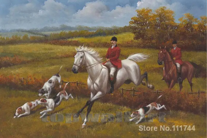 

Landscapes painting Hunter on the running horse with Hunting Dogs Heywood Hardy Hunting dogs Hand painted High quality