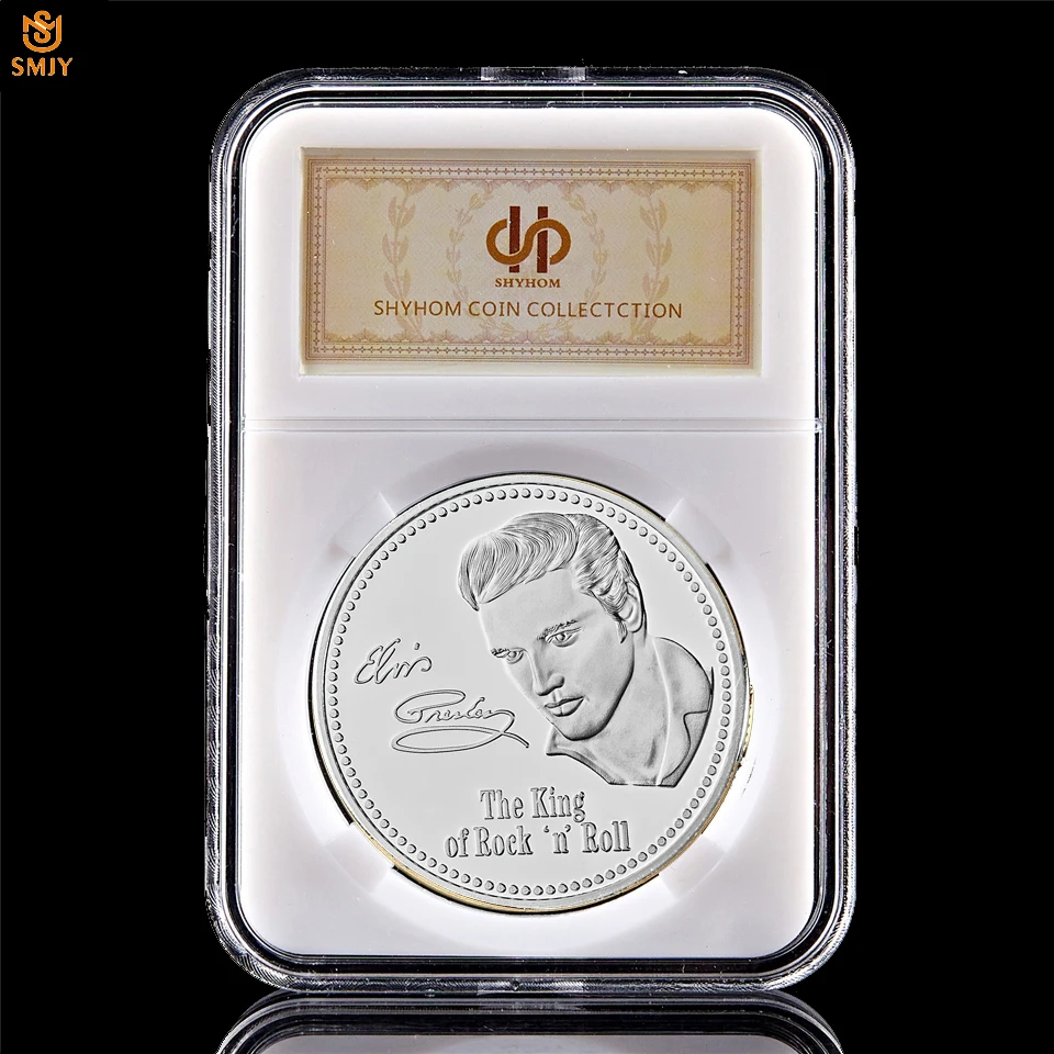 

1935-1977 American Pop Rock King Elvis Presley Silver Plated Celebrity Copy Souvenir Coin Collection W/PCCB Holder