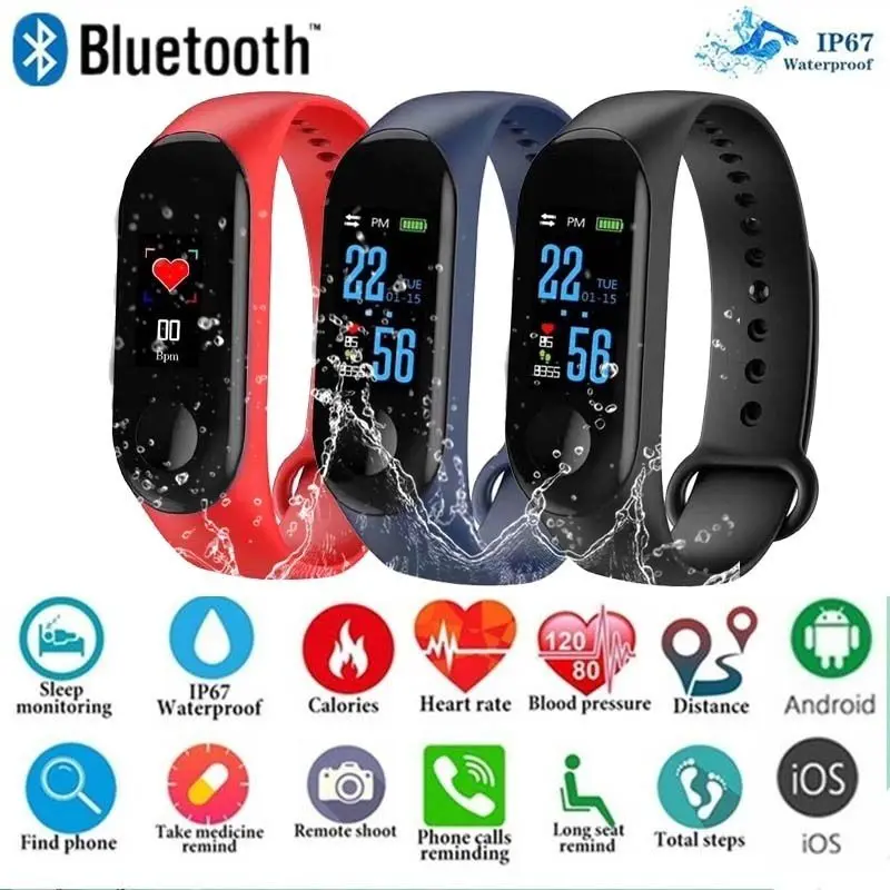 Водонепроницаемые Bluetooth Смарт часы браслет цветной экран фитнес трекер монитор