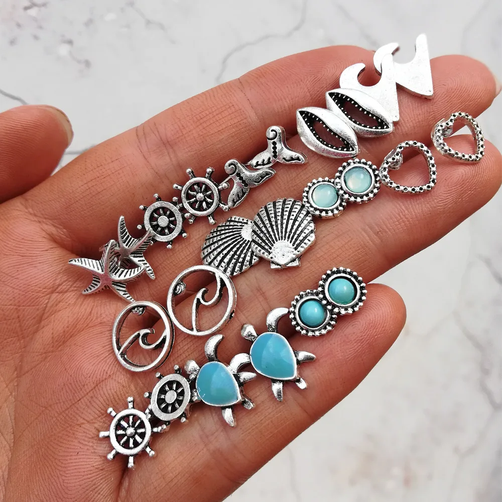 Women's Vintage Cute Stud Earrings Mini Turtle Starfish Shell Anchor Sea Brinco Earrings Fashion Jewelry Creative Ear Nails
Women's Vintage Cute Stud Earrings Mini Turtle Starfish Shell Anchor Sea Brinco Earrings Fashion Jewelry Creative Ear Nails