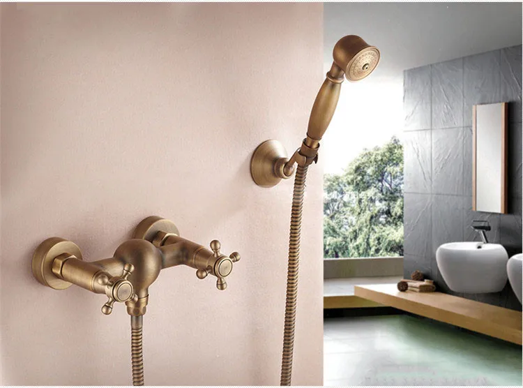 Bathroom Vintage Shower Wall Surface Mount Brass Rainfall Bathtub Shower Faucet Set Antique Brass with Handshower + Tub Spout
Bathroom Vintage Shower Wall Surface Mount Brass Rainfall Bathtub Shower Faucet Set Antique Brass with Handshower + Tub Spout