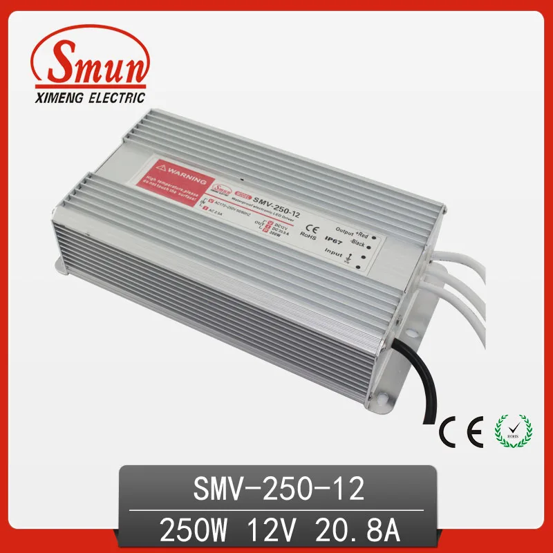 

SMUN 250W 12V 20A Outdoor Waterproof IP67 Switching Led Driver Led Power Supply With CE RoHS SMV-250-12