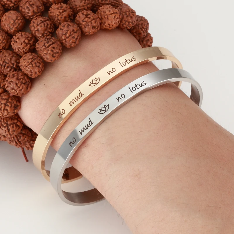 No Mud No Lotus Stainless Steel Bangle Engraved Positive Inspirational Quote Cuff Bracelets Mantra Bracelets Bangles for Women
No Mud No Lotus Stainless Steel Bangle Engraved Positive Inspirational Quote Cuff Bracelets Mantra Bracelets Bangles for Women