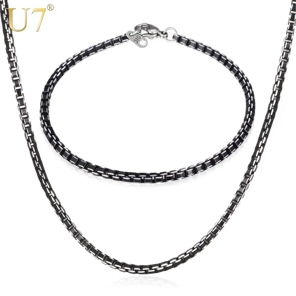 U7 Stainless Steel Necklace Bracelet Set For Men Jewelry Fashion High Quality 3MM Box Link Chain Jewelry Sets Party S650
U7 Stainless Steel Necklace Bracelet Set For Men Jewelry Fashion High Quality 3MM Box Link Chain Jewelry Sets Party S650
