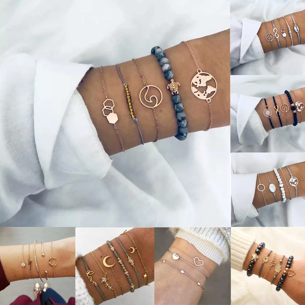 HOCOLE Bohemian Rope Chain Bracelet Sets For Women Heart Bead Stone Gold Metal Bracelet Bangles Fashion Wedding Party Jewelry
HOCOLE Bohemian Rope Chain Bracelet Sets For Women Heart Bead Stone Gold Metal Bracelet Bangles Fashion Wedding Party Jewelry