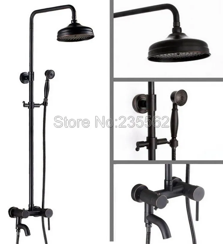 

Black Oil Rubbed Wall Mounted Rain Shower Faucet Bathroom Tub Mixer Shower Taps Brass Finish + Handheld Shower Head Spray lrs365