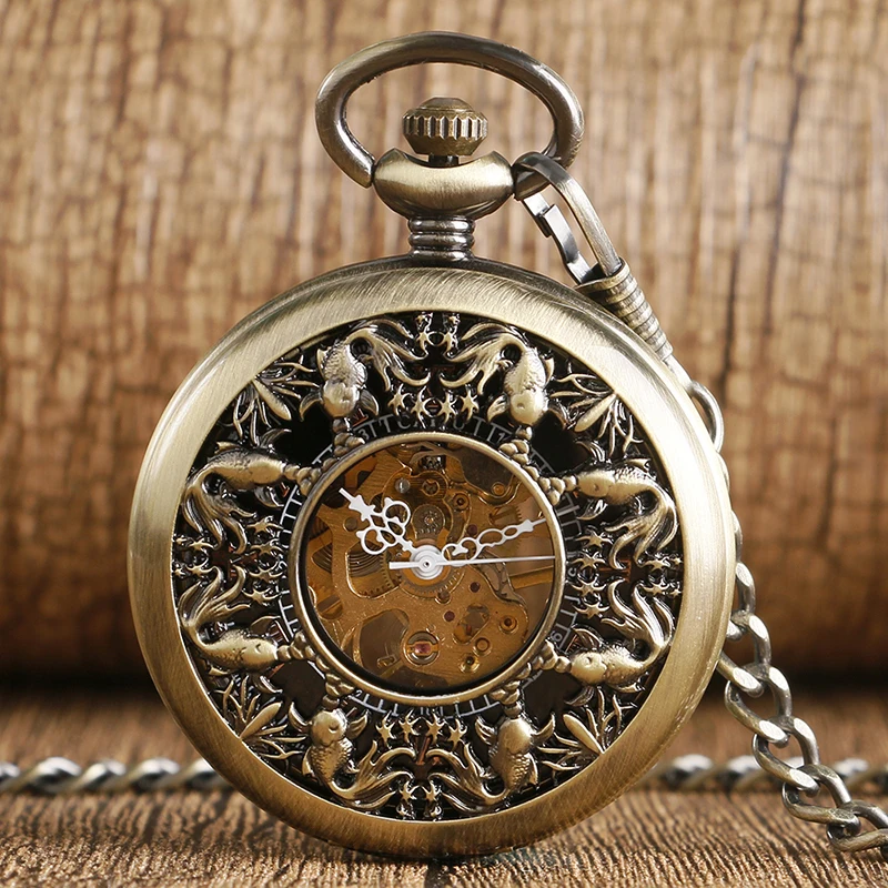Luxury Copper Mechanical Pocket Watch Novel Hollow Koi Carving Retro Skeleton Hand-winding Watches Chain Gift for Men Women
Luxury Copper Mechanical Pocket Watch Novel Hollow Koi Carving Retro Skeleton Hand-winding Watches Chain Gift for Men Women
