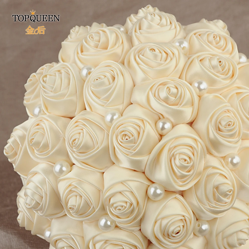 

TOPQUEEN F3-I Bouquet of Artificial Flowers Wedding Bouquet Brooch Large Ivory Bouquet Ribbons Rose Flower Bridal Bouquets