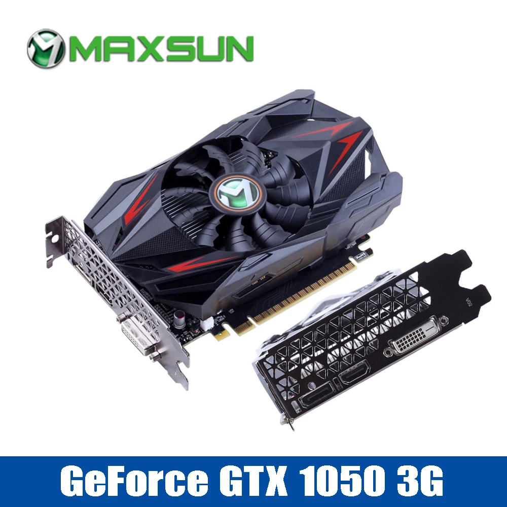 Фото MAXSUN gtx 1050 графическая карта 3g DP/HDMI/DVI nvidia ВИДЕО карты игр для ПК 1392 мГц 96bit GTX1050