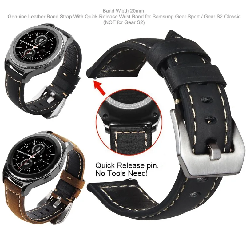 Ремешок из натуральной кожи для Samsung Gear Sport /Garmin vivoactive 3/ Music/ticwatch 2/E 20 мм|wristband