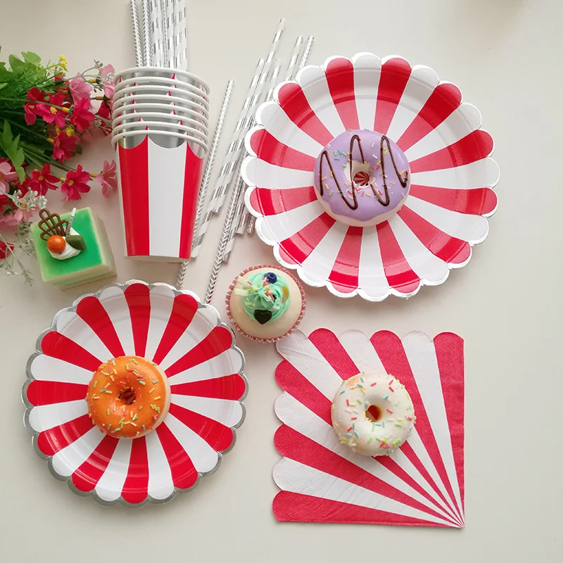 Red Stripe Disposable Party Tableware Sets Paper Plates Cups Napkins for Birthday Wedding Bridal Shower Children Party Decor
Red Stripe Disposable Party Tableware Sets Paper Plates Cups Napkins for Birthday Wedding Bridal Shower Children Party Decor