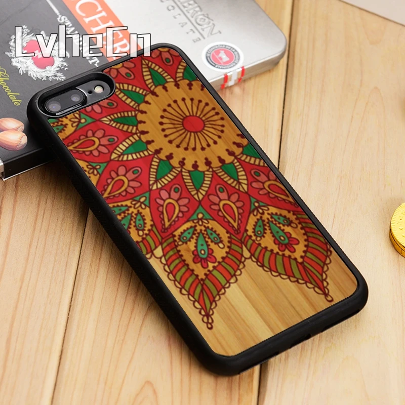 LvheCn деревянный бамбуковый чехол для телефона с принтом мандалы iPhone 5 6 6s 7 8 plus 11 12 Pro