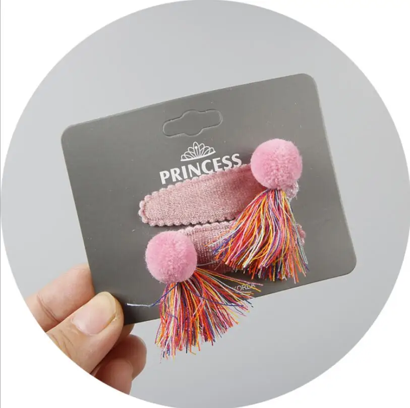 1 pair Boutique Kids Pom hair Clips Star Hair Snap Clip for girls child accessories Flower Ball headddress A15 | Аксессуары для