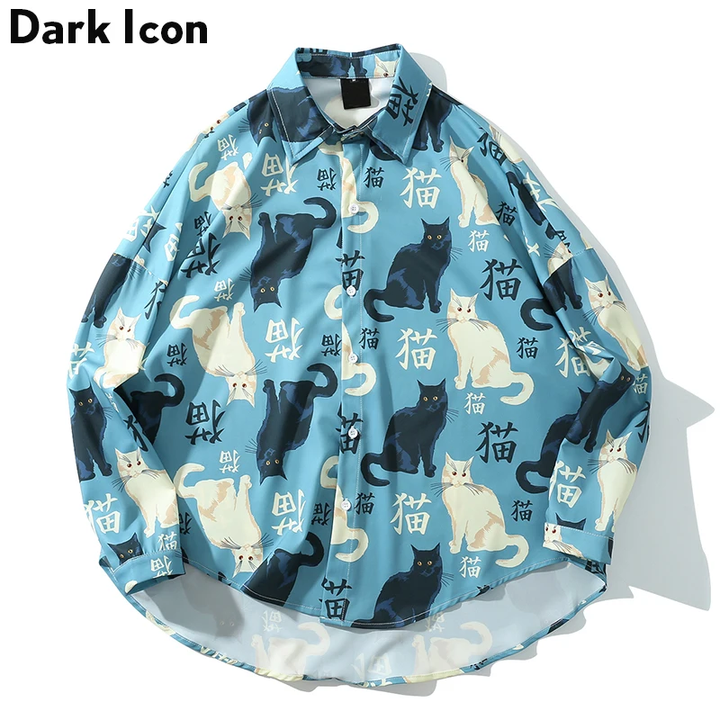 Фото Мужская Уличная рубашка с длинным рукавом Dark Icon Cat большие размеры