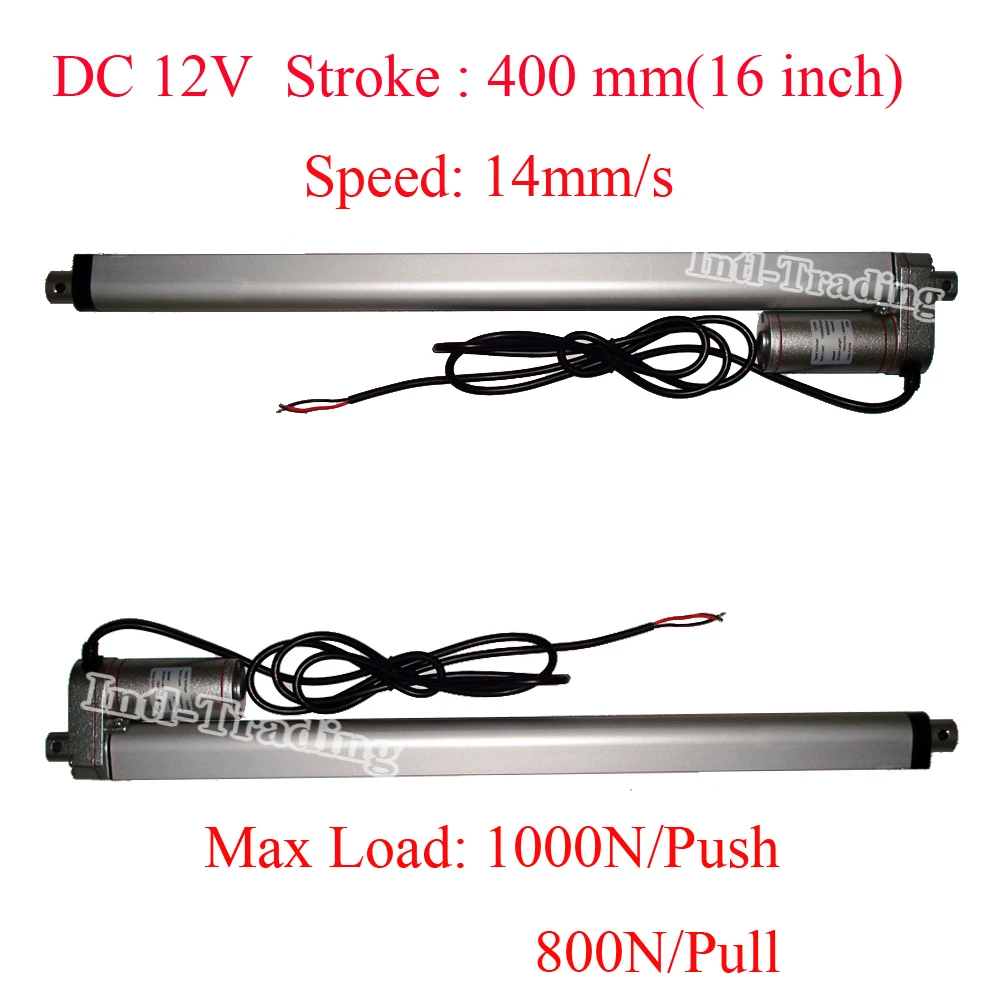 2PCS Heavy Duty DC 12V 400mm/16Inch Stroke1000N/220 Pound Load Electric 16" Linear Actuator Waterproof IP65
2PCS Heavy Duty DC 12V 400mm/16Inch Stroke1000N/220 Pound Load Electric 16" Linear Actuator Waterproof IP65