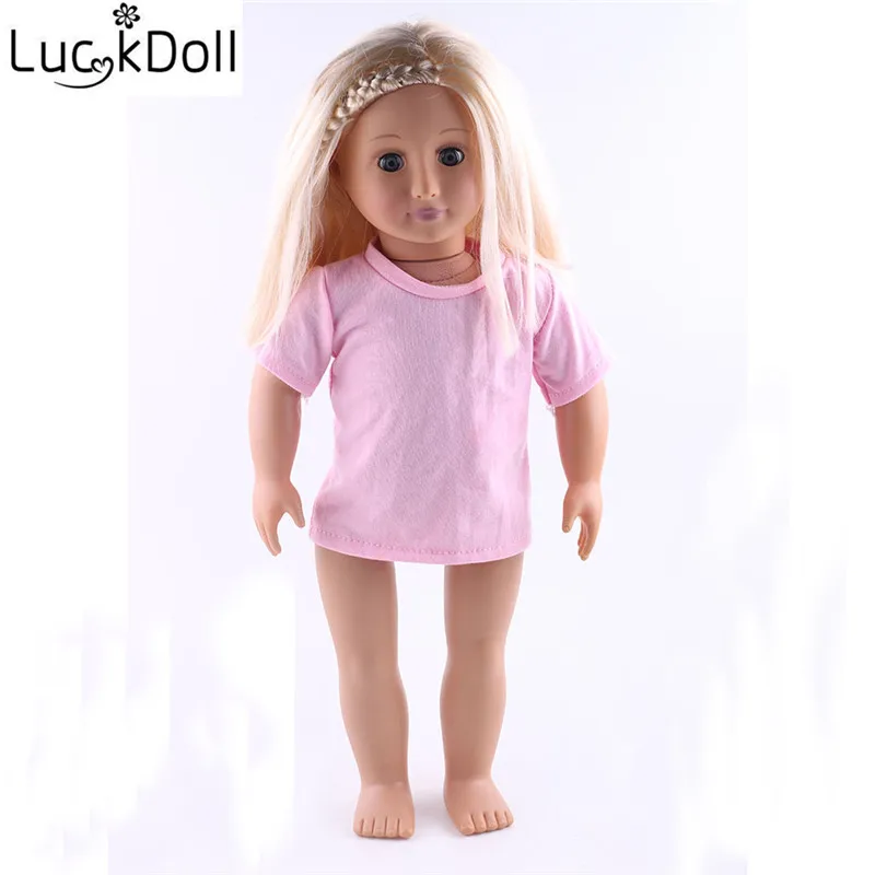 Розовая футболка Luckdoll с коротким рукавом подходит для американской куклы 18