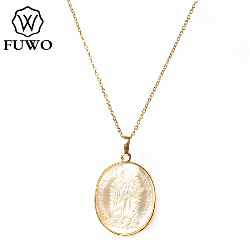 FUWO Carve овальной формы Мадонна девственница Мэри ожерелье с раковинами золотым