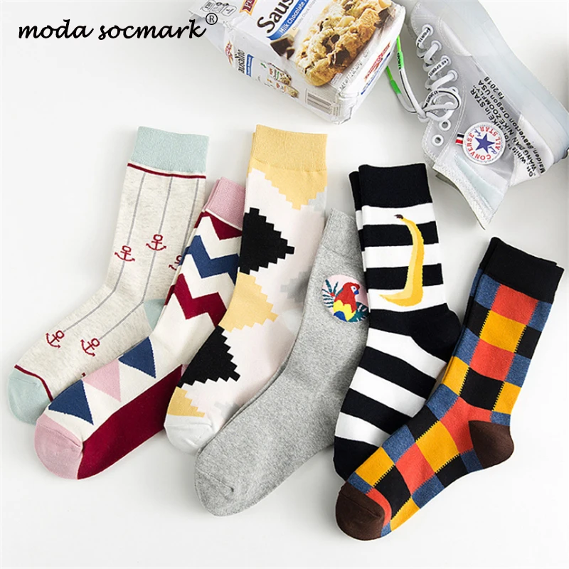 Фото Moda sockmark бренд 2020 Новые счастливые носки женские хлопковые геометрические